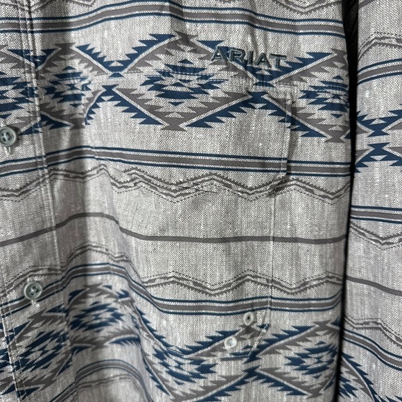 Ariat VentTEK Outbound Classic LS Shirt Grey Navy Southwestern Aztec Mens L T - Picture 3 of 14
